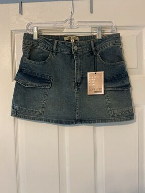 NWT Love Cult Denim Cargo Mini Skirt L Y2K Grunge Streetwear